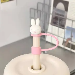 Kawaii Miffy Straw Topper Cute Miffy Rabbit Head Dust Plug Suitable 8-10mm Straws Accessories Cute Bunny Straw Cover Girl Gift