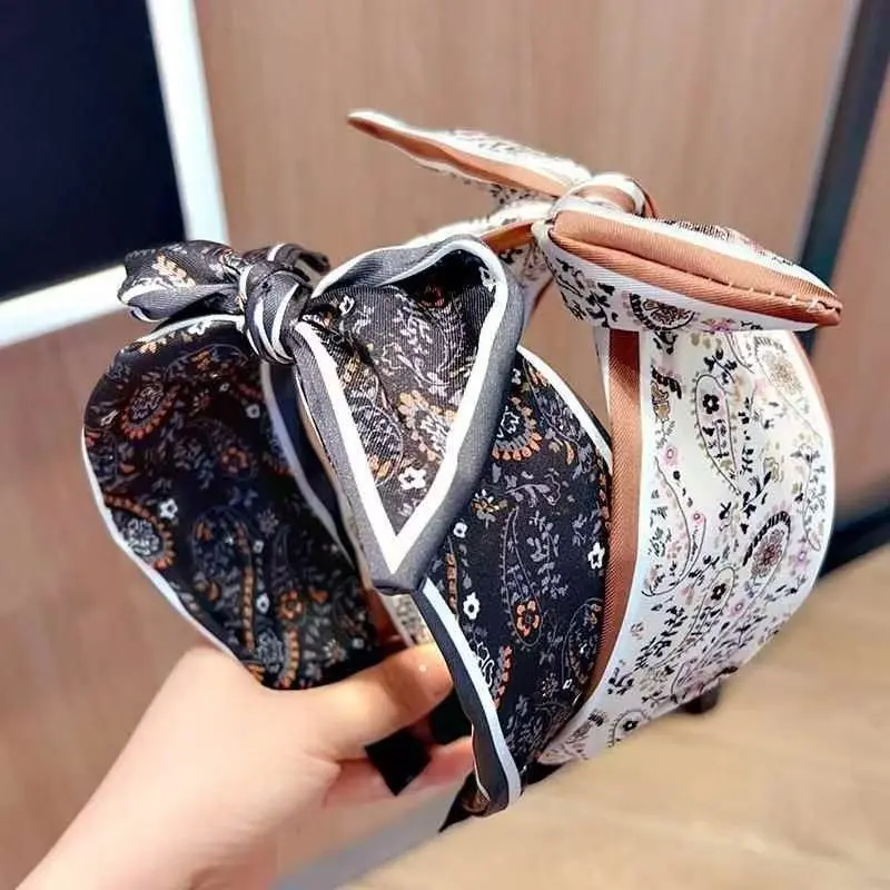 Women's Korean Spring Summer Floral Print Fabric Headband - Wide-Edge Design, Fashionable Bowknot & Bunny Ear Styles, Soft Cloth Hair Accessory for Daily Outings, Casual Wear