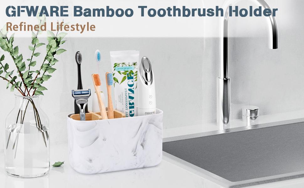 en countertop accessory storage, marble toothbrush storage