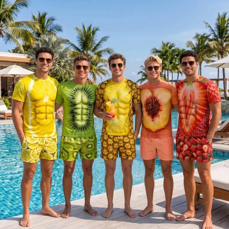 Funny Matching Summer Shirts, Fruit Graphic Tee, Beach Vacation Outfit, Novelty Gift for Him, Party Costume for Beach Bachelor Gift # TikTokMadeMeBuyIt # FunnyMensShorts # SummerBeachWear # GiftForMen