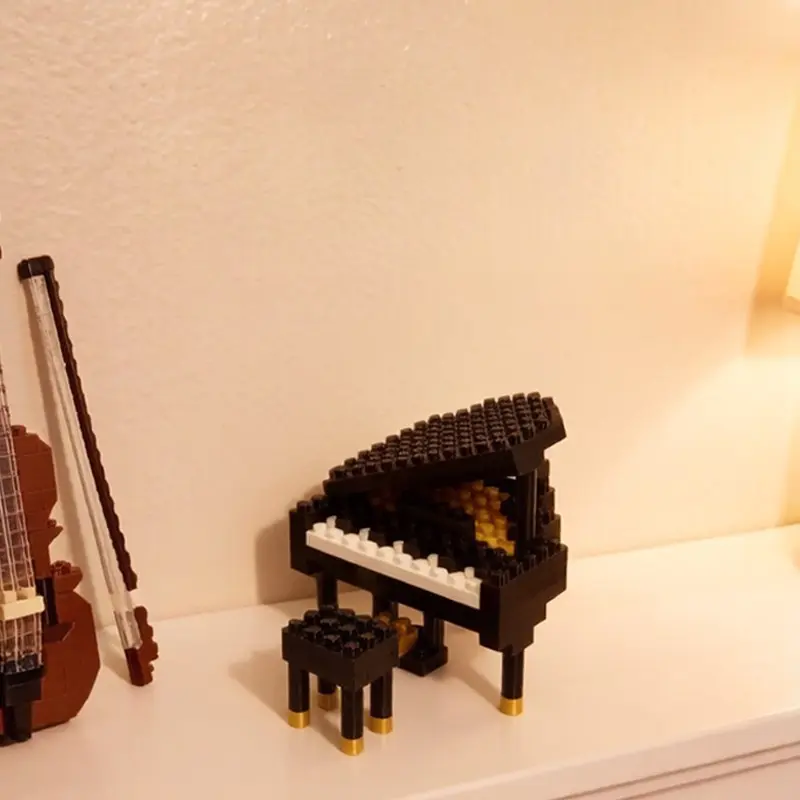 Grand Piano Micro Building Blocks, Mini Piano with Stool, DIY Assembly Musical Instrument Model, Creative Toy for Music Lovers, Bricks