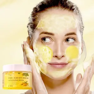 Turmeric Alpha Hydroxy Acid Cotton Pads, 50 Pieces, Fade Dark Spots, Gentle Exfoliation, Brighten Skin, Suitable for All Skin Types