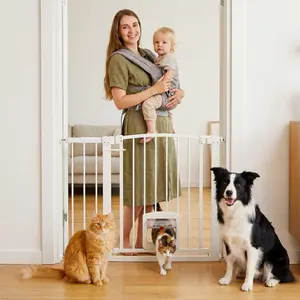 Metal Pet Gate with Built-in Cat Door, No-Drill Pressure Mount Safety Gate for Doorways, Kitchen & Hallways, Adjustable 33-41"W Walk-Thru Baby Gate for Pets & Toddlers