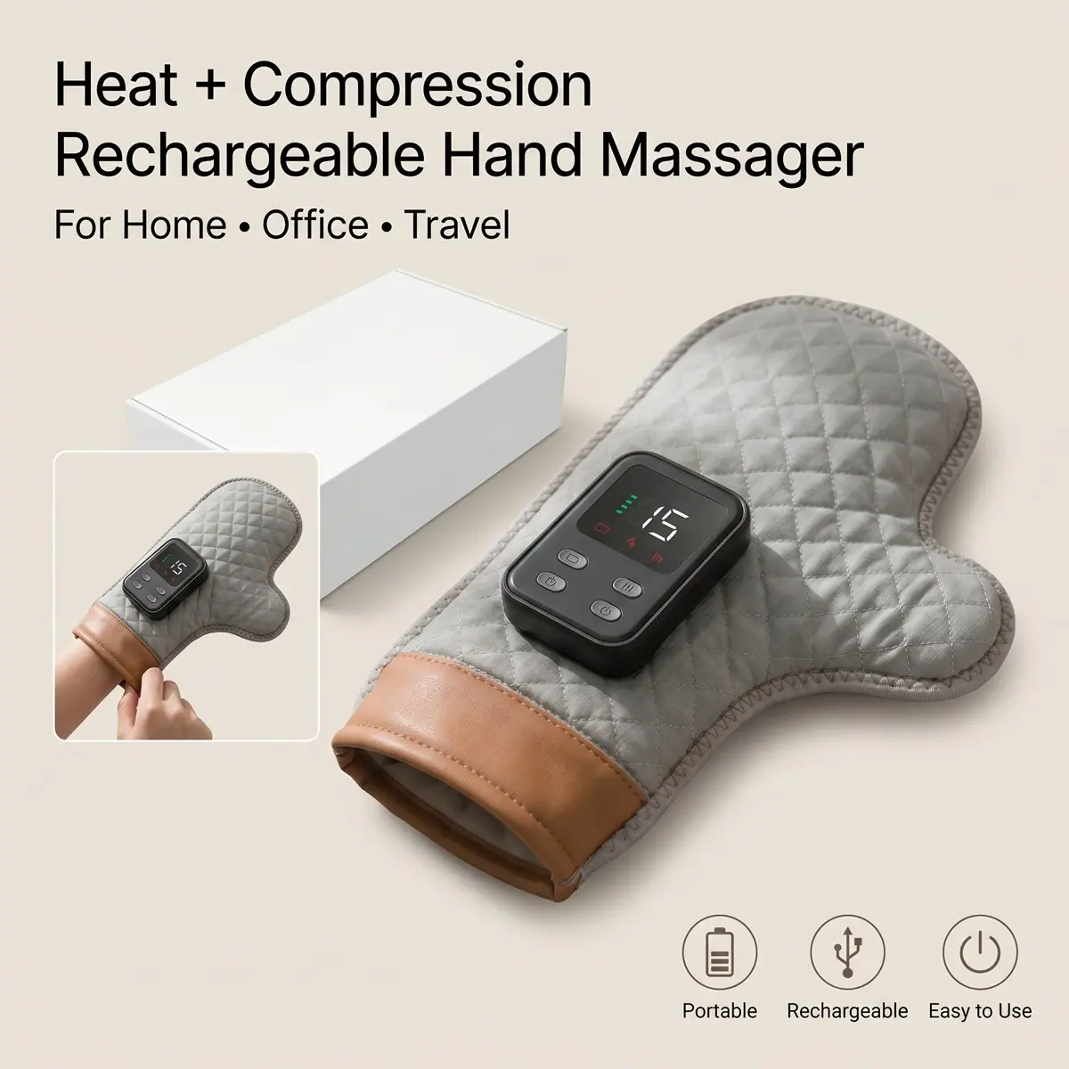 USB Rechargeable Hand Massager Glove, Air Pressure Compression and Heating, Adjustable Multi Mode, Wearable Design for Home and Office, Portable Hand Relaxation