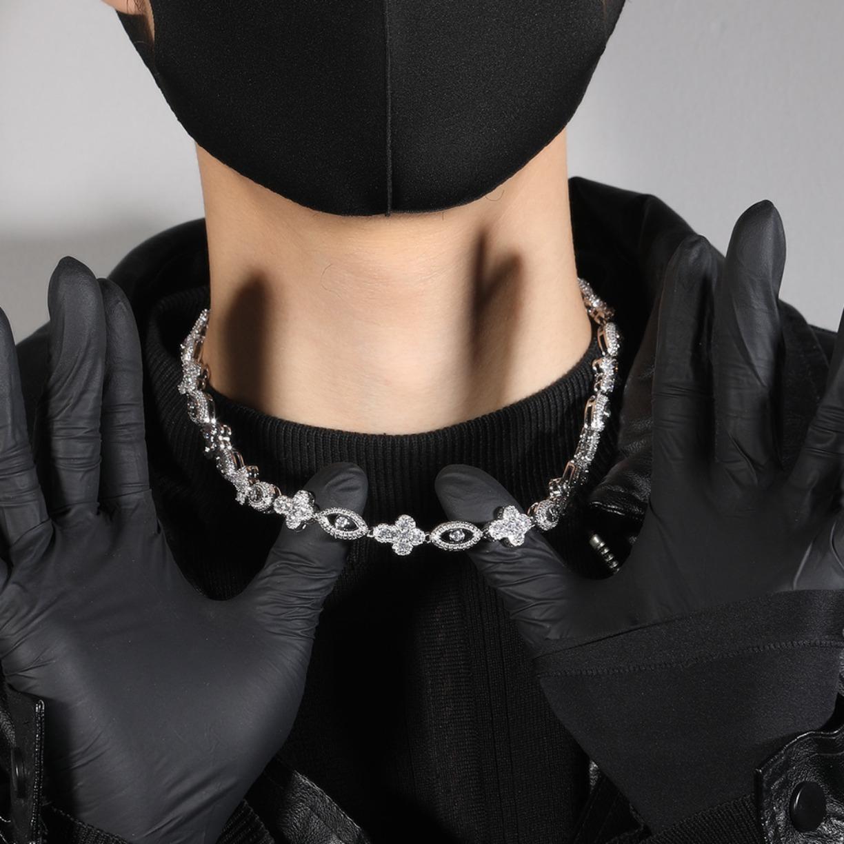 Eye Cross Cuban Chain Moissanite Bracelet S925 Silver Moissanite Hip Hop Jewelry Micro Pave Design Gift for Men Women