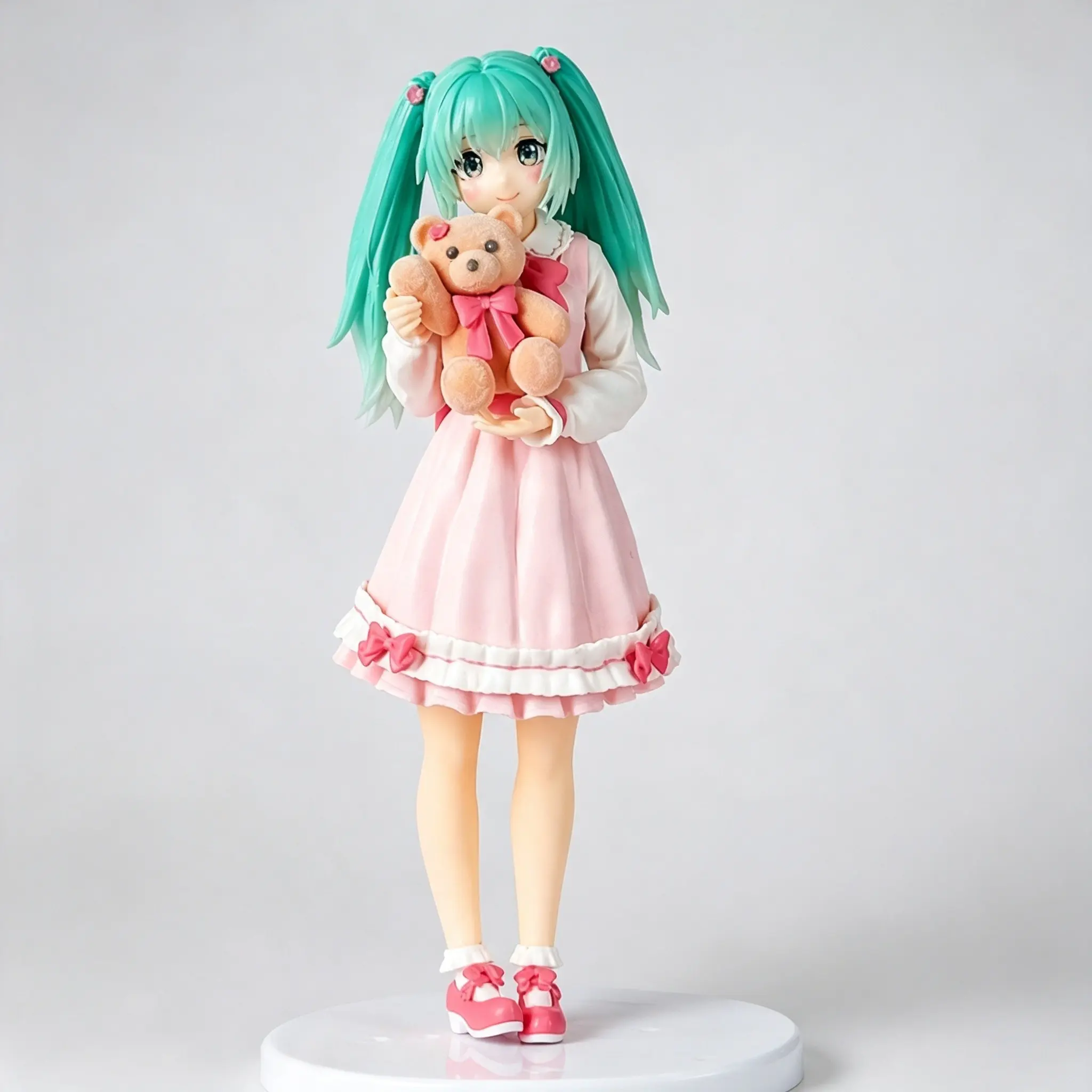 Hatsune Miku Bear Hug Lolita Figure, Sweet Healing Style Anime Girl Collectible, Classic Twin Tails, Soft Lace Dress, Butterfly Knot Details Collectible PVC Figure