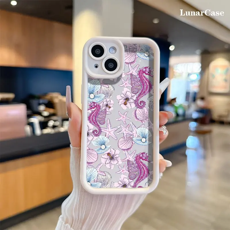 Phone Case - Seahorse Ocean Pattern Premium Tiered Groove Phone Case, Anti-Scratch Drop Resistant Slim Protective Cover, Compatible with  iPhone 17 E Air 16 15 14 Pro Max Plus 13 12 Mini 11 X XS XR