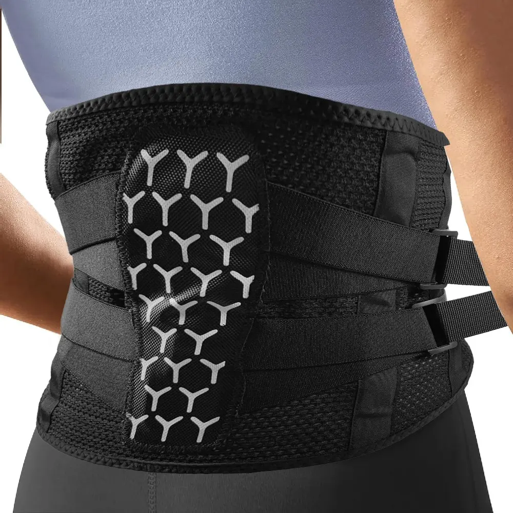 1PCS Ergonomic Lumbar Support Belt with Reinforced Metal Steel Plates, Breathable Mesh Back Brace with Adjustable Elastic Straps, Elastic Compression Waist Guard for Weightlifting, Workout, Running, Hiking, Cycling & Ball Sports