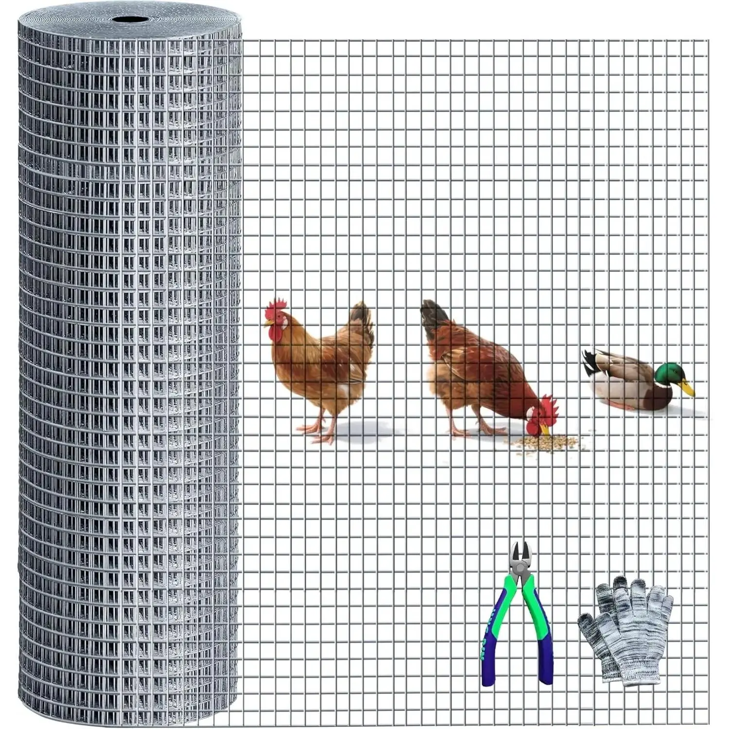 Hardware Cloth 48inx100ft 1/2 inch 19 Gauge Rust-Resistant Mesh Roll with Snips/Gloves for Chicken Coop/Vegetable/Garden/Plants/Poultry Enclosures/Tree/Gutter Guards Rabbit Fencing Snake Fencing  Flower Bed Fencing