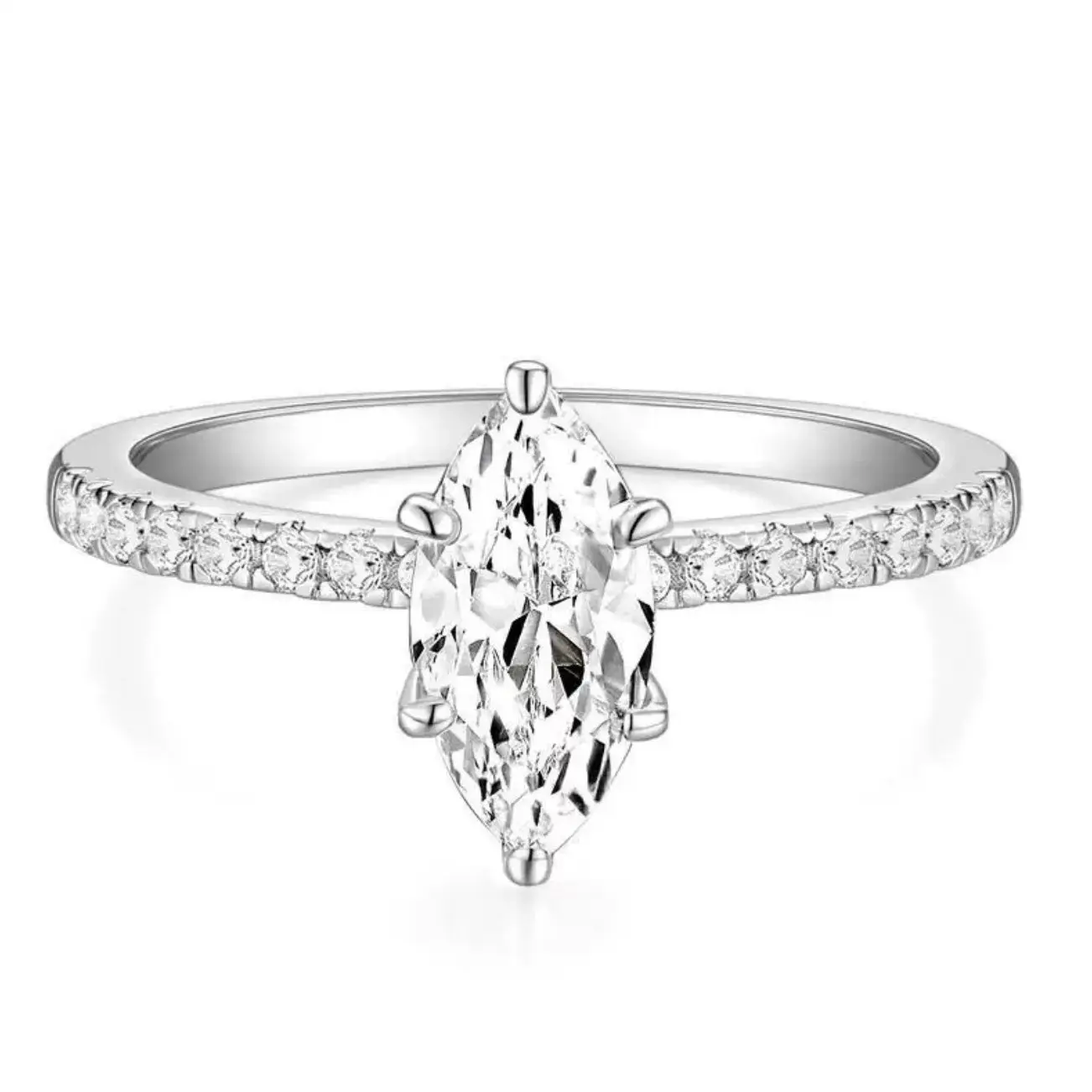 925 Sterling Silver Marquise CZ Wedding Band for Her – Affordable Elegant Promise Ring jasmine cluster engagement