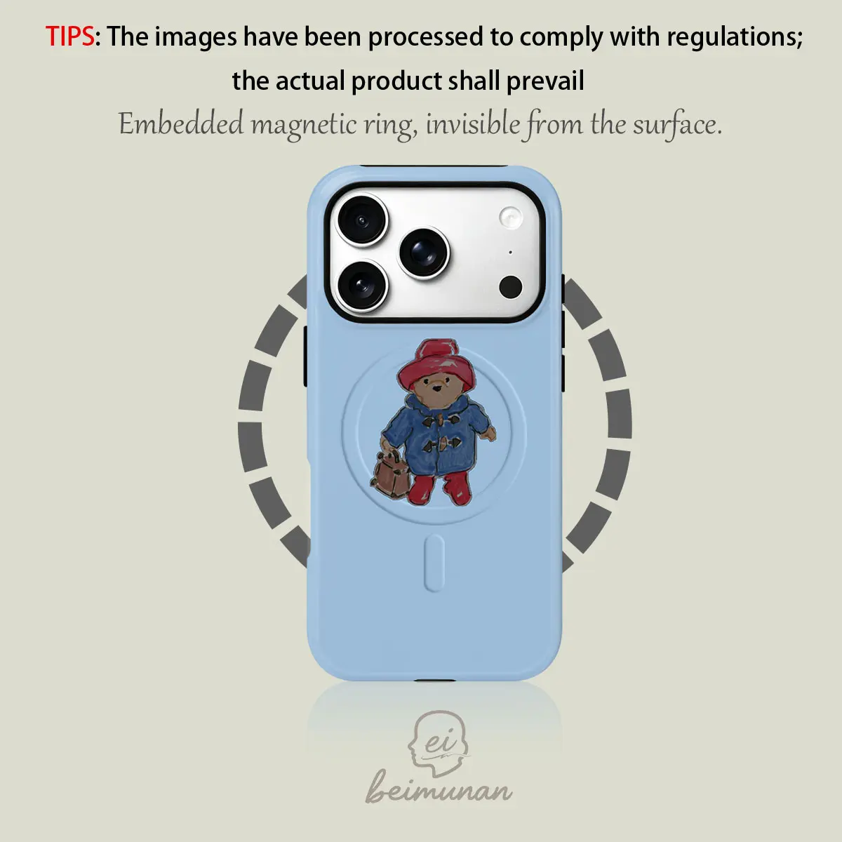 Paddington Bear red hat and blue coat print phone case, sturdy 2-in-1 protective case, MagSafe compatible, suitable for iPhone 17/16/15/14/13/12/11 Pro Max/Plus/Pro series. A perfect holiday gift.