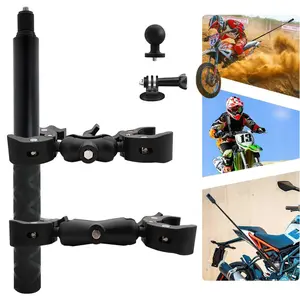 Motorcycle Mount Kit for Insta360, Dji Osmo, Gopro, Double Clamps, 120cm Selfie Stick, Handlebar Holder for Bike & Motorbike Videos