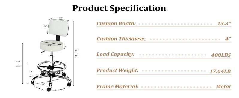 OmySalon Drafting Chair,Ergonomic Office Desk Chair with Back Support,Tall Adjustable Rolling Stool with Footrest & Thick Seat Cushion,Computer Chair for Salon Medical Spa Home Bar Kitchen