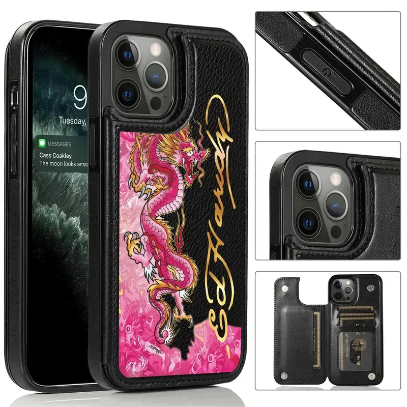 Painted dragon card holder phone case. This practical TPU phone case features a patterned design and includes a card slot function, capable of holding bank cards, bus cards, and various other cards. Suitable for iPhone 17/16/15/14/13/12.