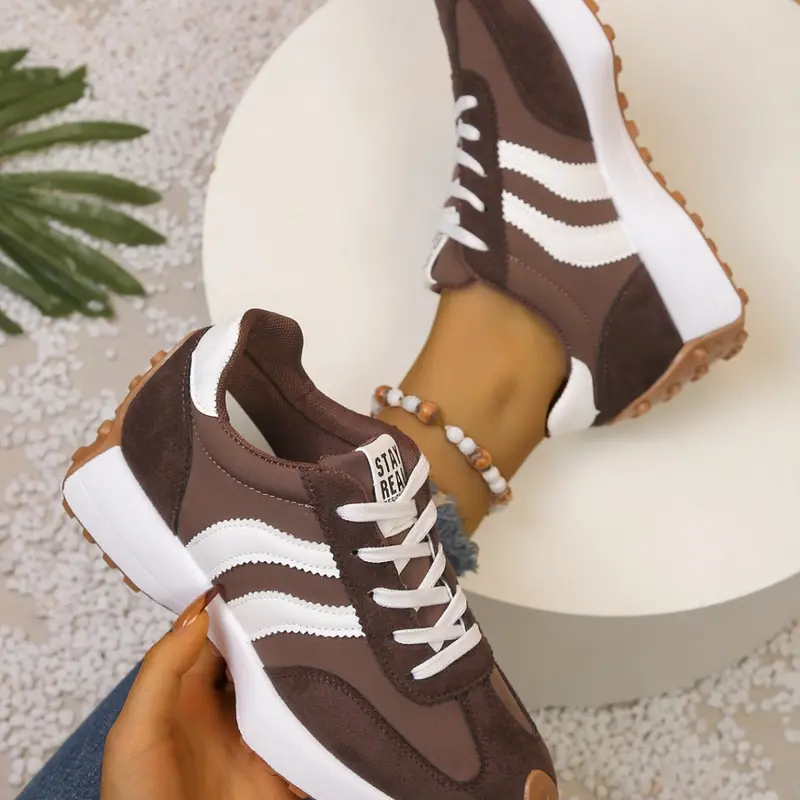 Women's Casual Sport Shoes, Sporty Running Footwear, Spring Fall Elegant Fashion, Round Toe Low Top, Lace-Up Thick Sole, Breathable Outdoor Running Shoes