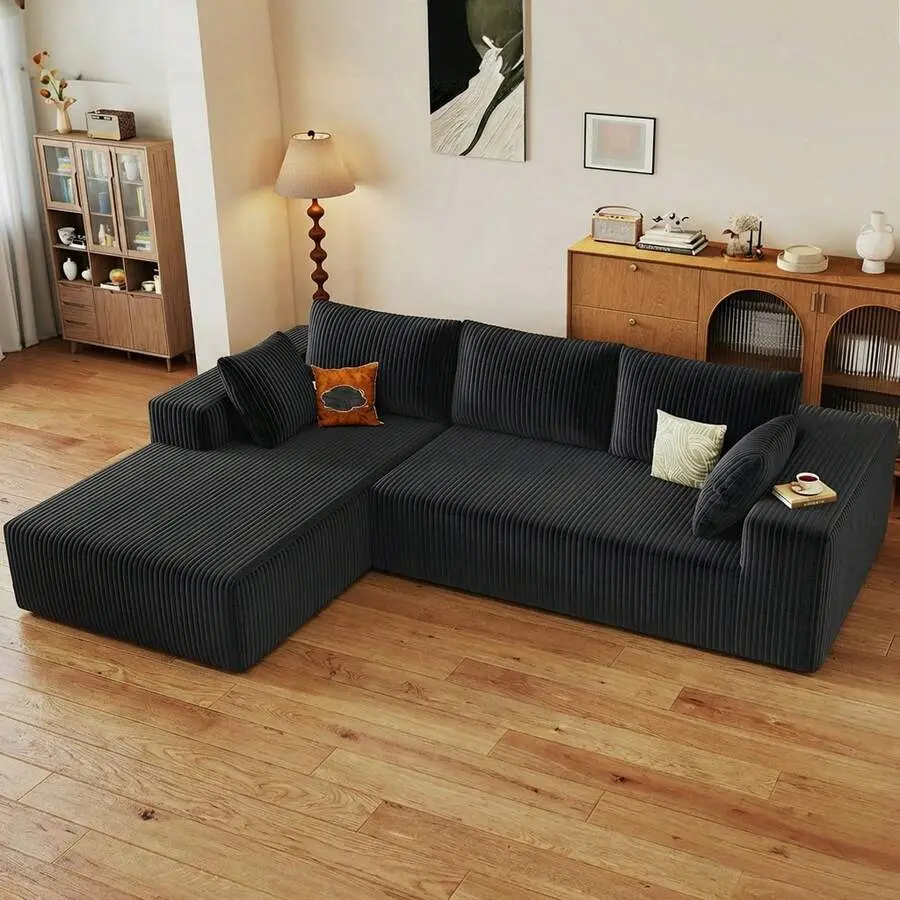 96" Modern Minimalist Modular Cloud Sectional Sofa Furniture - Compressed L-Shape Sectional Couch W/ Chaise Lounge, Corduroy Fabric & High-Density Foam, No Assembly Deep Seat Upholstered Sofa For Living Room (Sofa De Sala), Bedroom