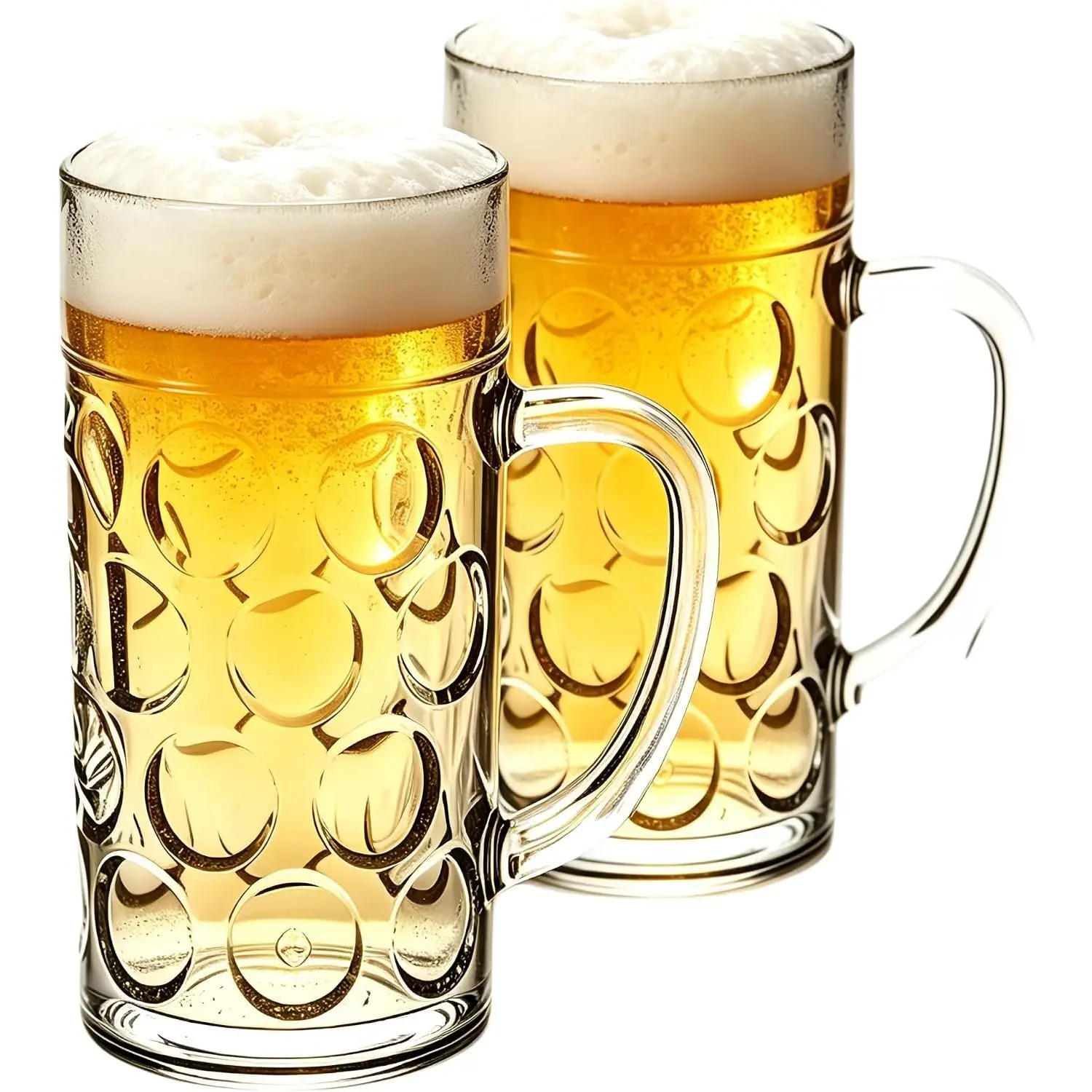 42oz Large Reusable Plastic Beer Mugs with Handle, Set of 2 Beer Stein Drinking Cups