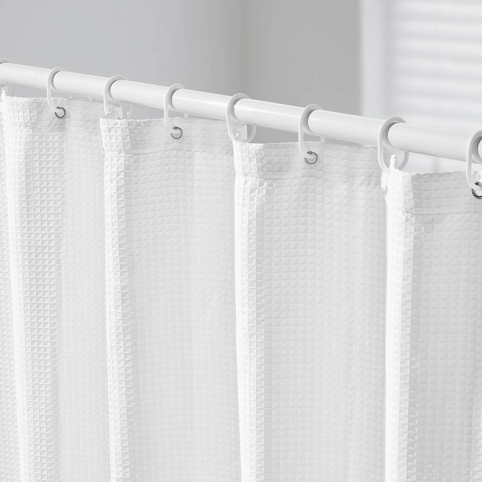 VEVOR White Fabric Shower Curtain, 240 GSM Weighted Waffle Shower Curtains, Polyester Curtain with Rust-Resistant Hooks, Machine Washable Water Repellent, for Bathroom Showers, Bath Tubs, 72x72 in