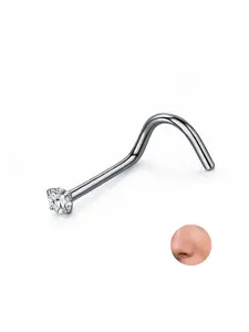 Implant Grade Titanium Nose Stud 20G (0.8mm) Screw with CZ – ASTM F-136 G23 Titanium 2mm Cubic Zirconia Hypoallergenic Corkscrew Nostril Piercing Polished Titanium or Gold PVD – 1 Piece for Women Men