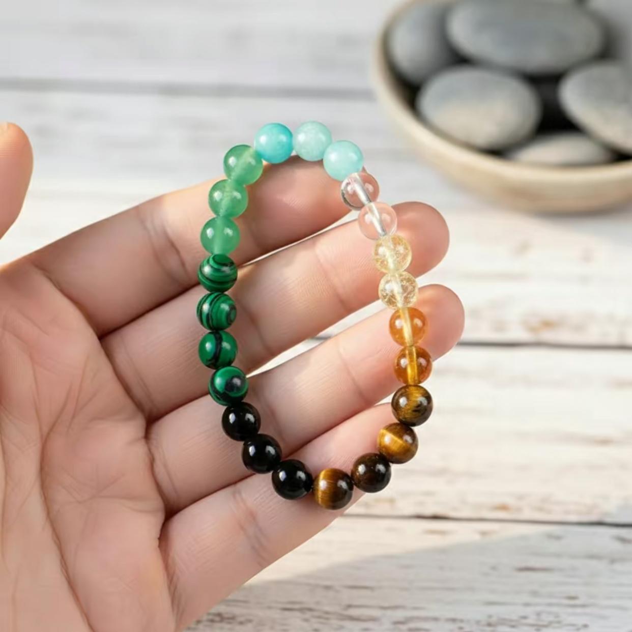 Crystal Money Attraction Bracelet with Tiger Eye, Malachite & Citrine Beaded Jewelry for Prosperity, Ideal Gift Jewelry for Men and Women, Mother's Day Gift