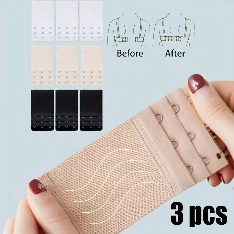 3-Piece Plus Size Lingerie Set with Hooks, Stretchy Elastic Adjustable Extended Bra, 3-Row 3-Hook Extender with Three Row Design, Comfortable Fit Underwear for Women