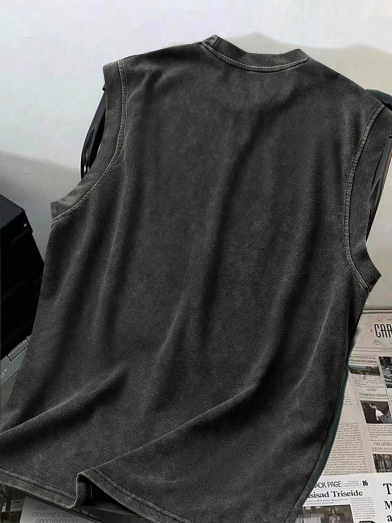 Cotton Retro Distressed Men's Tank Top Round Neck Stylish Sleeveless Shirt, Trendy Summer Apparel for Men