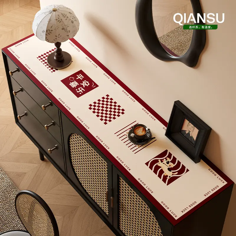 Elegant sideboard and TV cabinet table mat, wipeable dustproof countertop protector, shoe cabinet washable tablecloth, PVC table mat