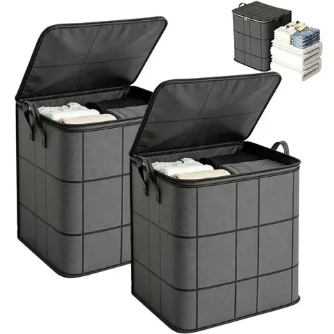 Large‑Volume Textile‑Constructed Household Stowing Container, Zipper‑Equipped Closet‑Ready Holding Carrier with Integrated Carrying Loops, Practical Home‑Use Storage Receptacle for Bedding Sets, Linens and Assorted Garments
