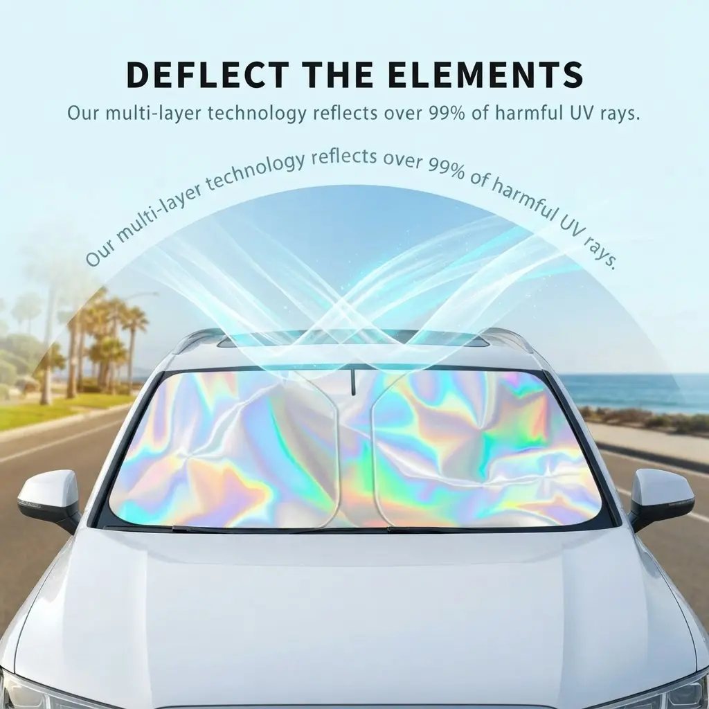 Universal Car Windshield Sun Shade UV Blocking Heat Reducing Easy Install Sun Protector With Buckle Fits Most Sedans SUVs MPVs 57x29.5 Inch