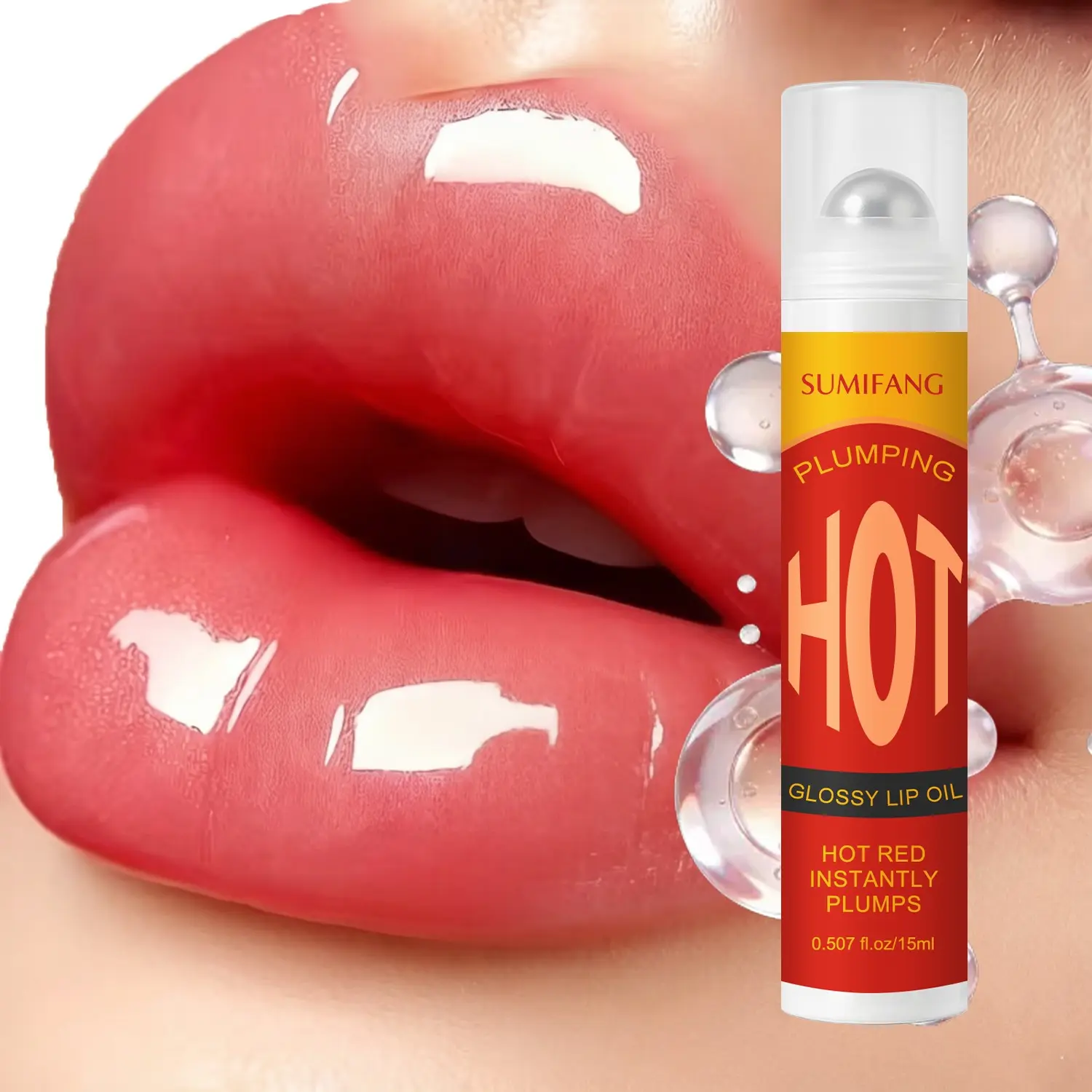 SUMIFANG Vibrant Red Glossy Lip Oil, Hydrating Lip Oils (15ml) – Collagen + Sodium Hyaluronate + Glycerin – Locks in moisture, reduces lip lines, provides a high-shine finish, soothes dry lips, lightweight and non-sticky