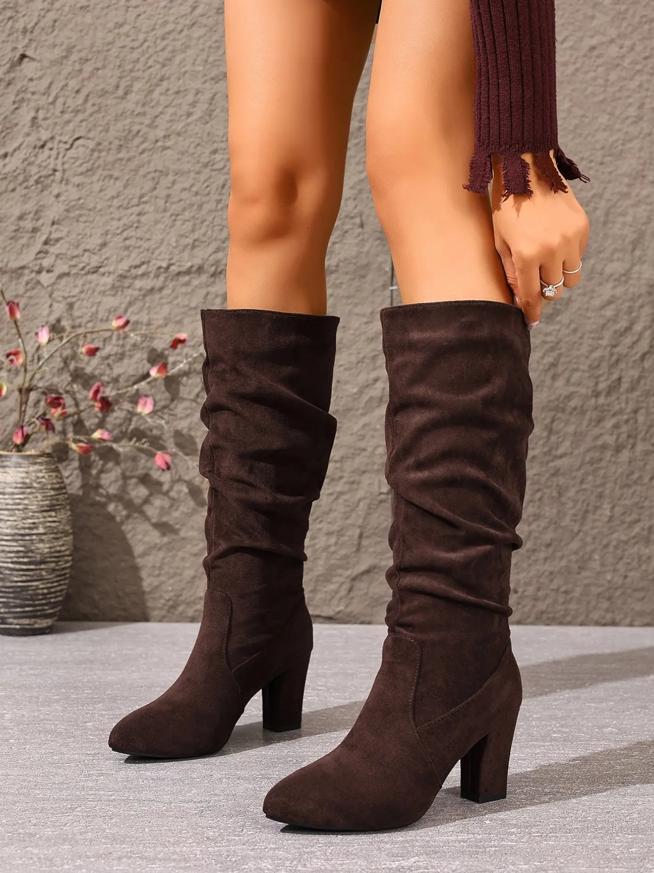 Women's Leopard Print Folded Mid-Calf Boots, Round Toe Thick Heel High Calf Fashion Boots, Multi-Color Options, Fall & Winter Casual Wear