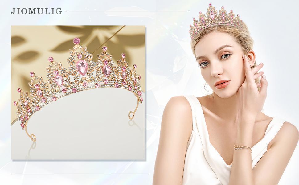 Crown, Tiaras for Women, Crowns for Women, Princess Crown,Pink Crown,Pink Tiara,Queen Crown,Crystal Crown,Wedding Tiaras for Bride Prom Birthday Party Hair Accessories,Rhinestone Headband Tiara Gifts