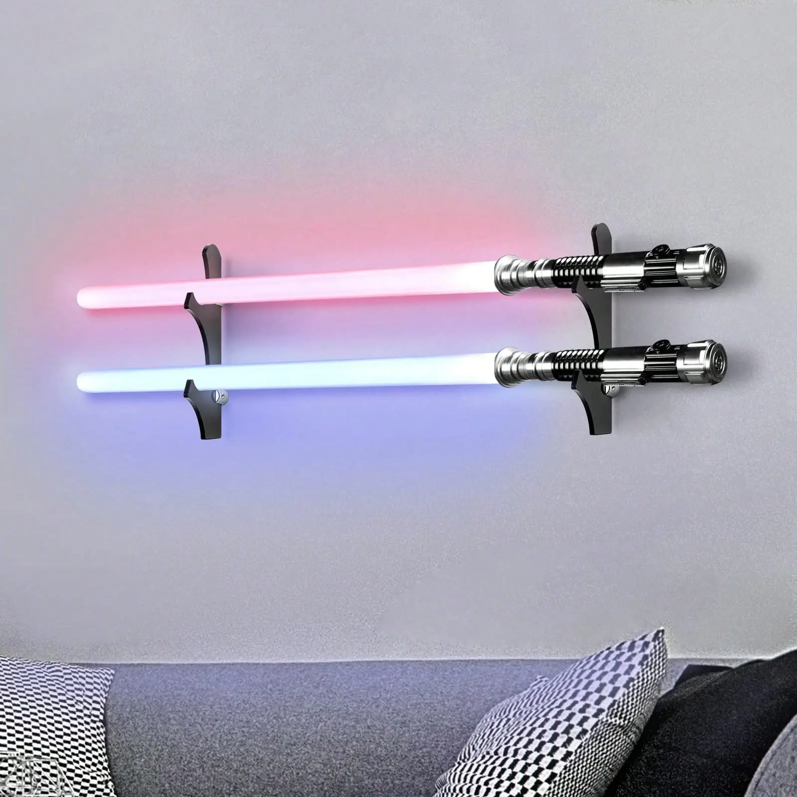 Wall-Mounted Light Saber Display Rack, Acrylic Sword Stand, Home Decor for Living Room and Office, 2-Layer Bamboo Design