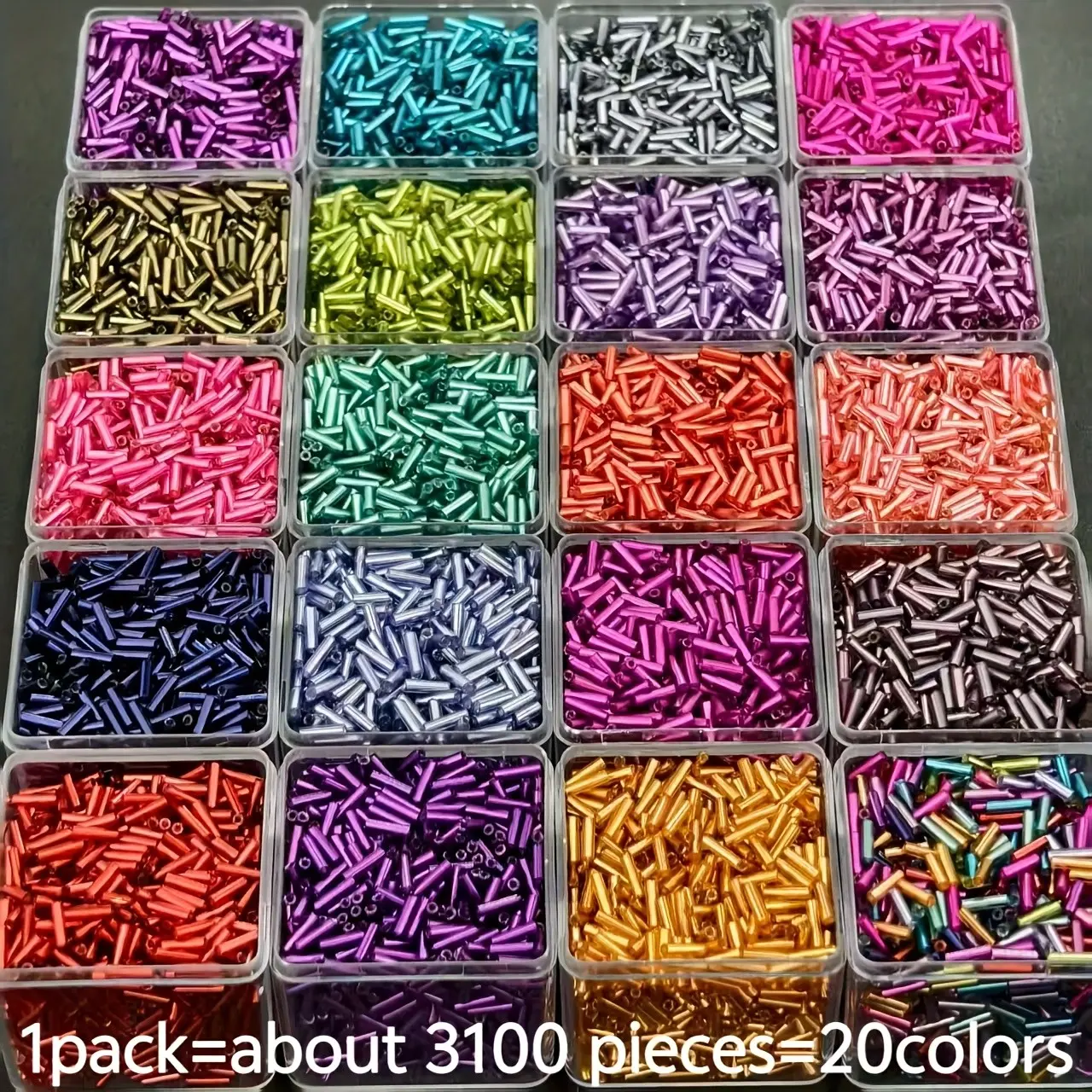 3100pcs 100g Rainbow Color Christmas Beads - Silvery-Plated Glass Tube Beads 2*6mm, Shiny Multicolor Bulk Beads for Crafts, Jewelry Making, and Accessories - Perfect for Holiday Gifts, Christmas Decorations, and Art Projects, Best for Christmas