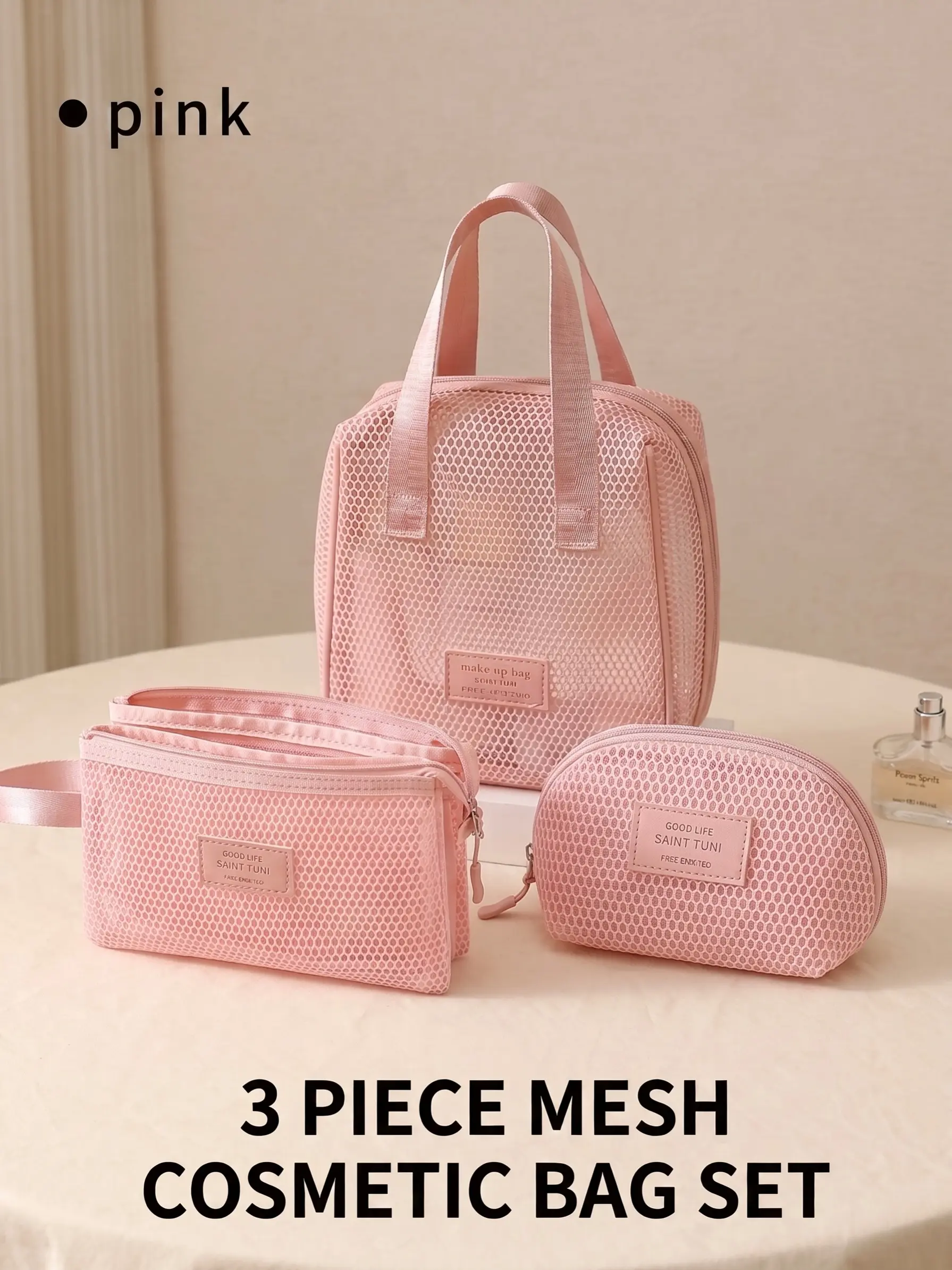 3-Piece Mesh Cosmetic Bag Set, Portable Travel Wash Kit, Large Capacity Multi-Compartment, Colorful Handbag, Party Gift, Women's Organizer
