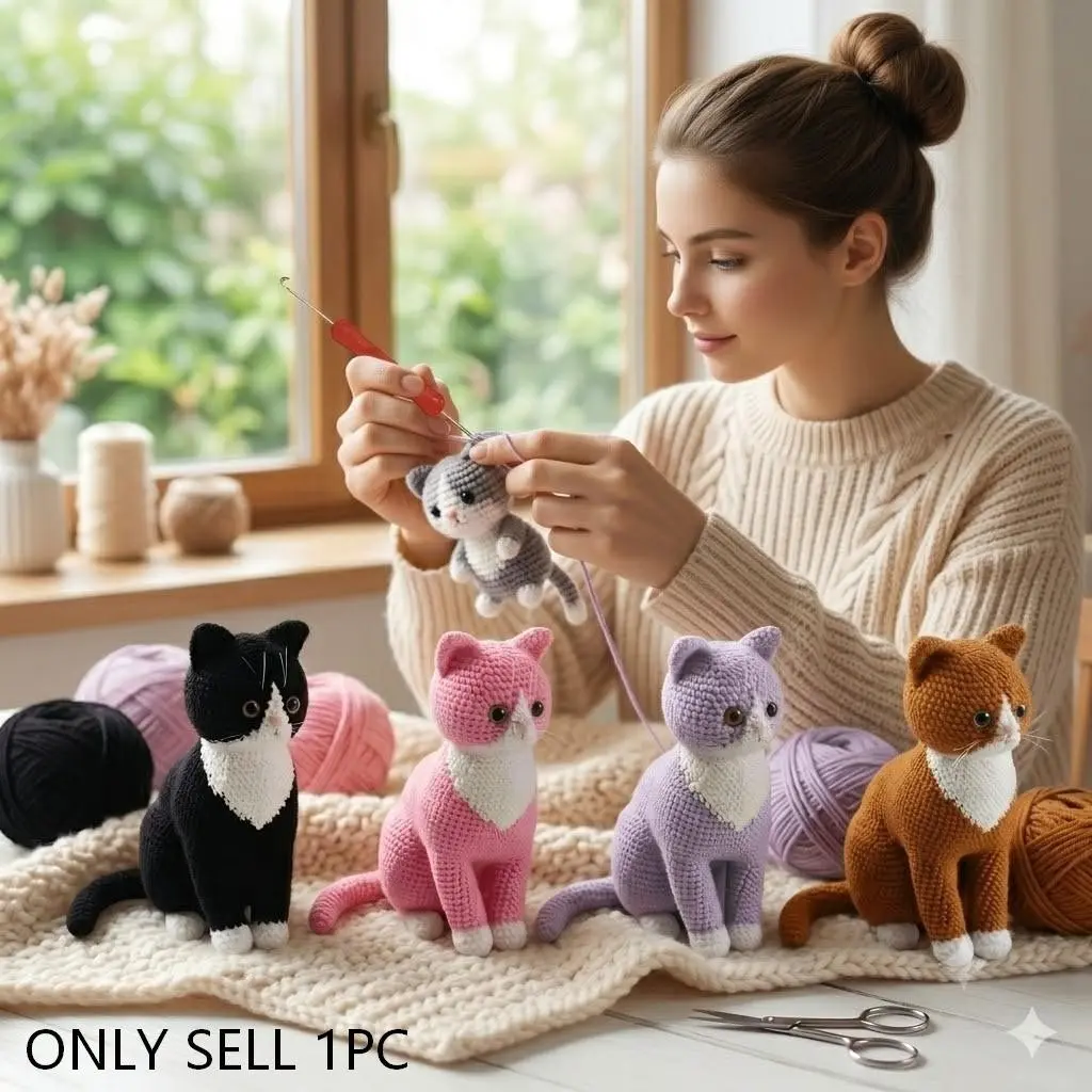 4 Color Options Large Cat Crochet Kit, DIY Crochet Needle Set, Beginner Friendly, Includes Yarn, Patterns, Video Tutorial, Instructions