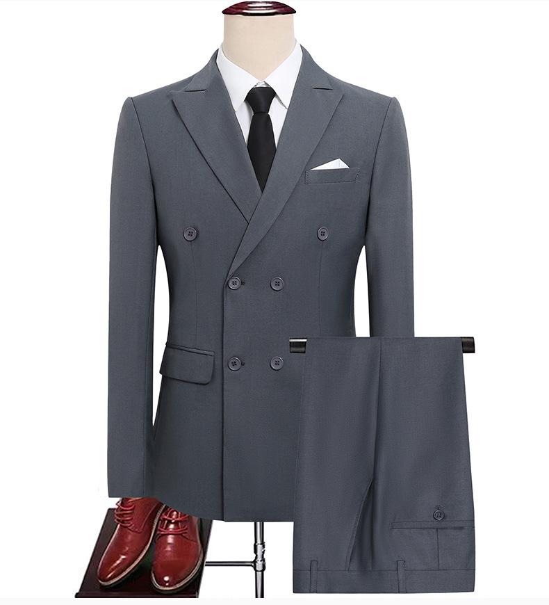 Men's Slim Fit Double-Breasted Suit  Peak Lapel Business Formal Groom Wedding Blazer With Side Vents