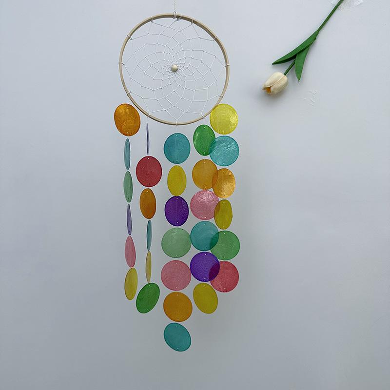 Bohemian Dreamcatcher Wind Chime, Handmade Natural Shell Light and Shadow Hanging Decoration, Rainbow / White / Blue Version for Home Wall / Window / Balcony Decoration