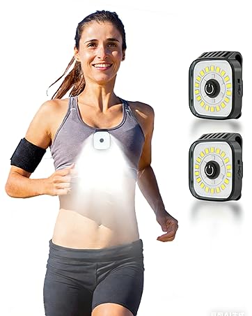 Running Lights for Runners, 2 Pack Mini Clip on Flashlight with 4 Modes, Rechargeable Safety LED Lights for Night Walking, Running Accessories & Camping Light Gear for Hiking, Jogging, Dog Walking