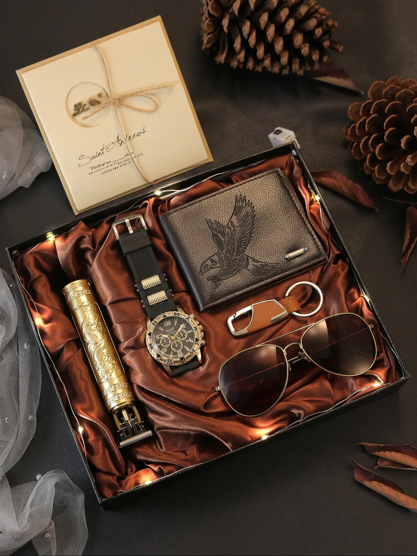 7pcs Men's Watch Set with Sunglasses, Wallet, Razor, Perfect Gift for Father's Day, Teacher's Day, Graduation, Valentine's Day, Christmas