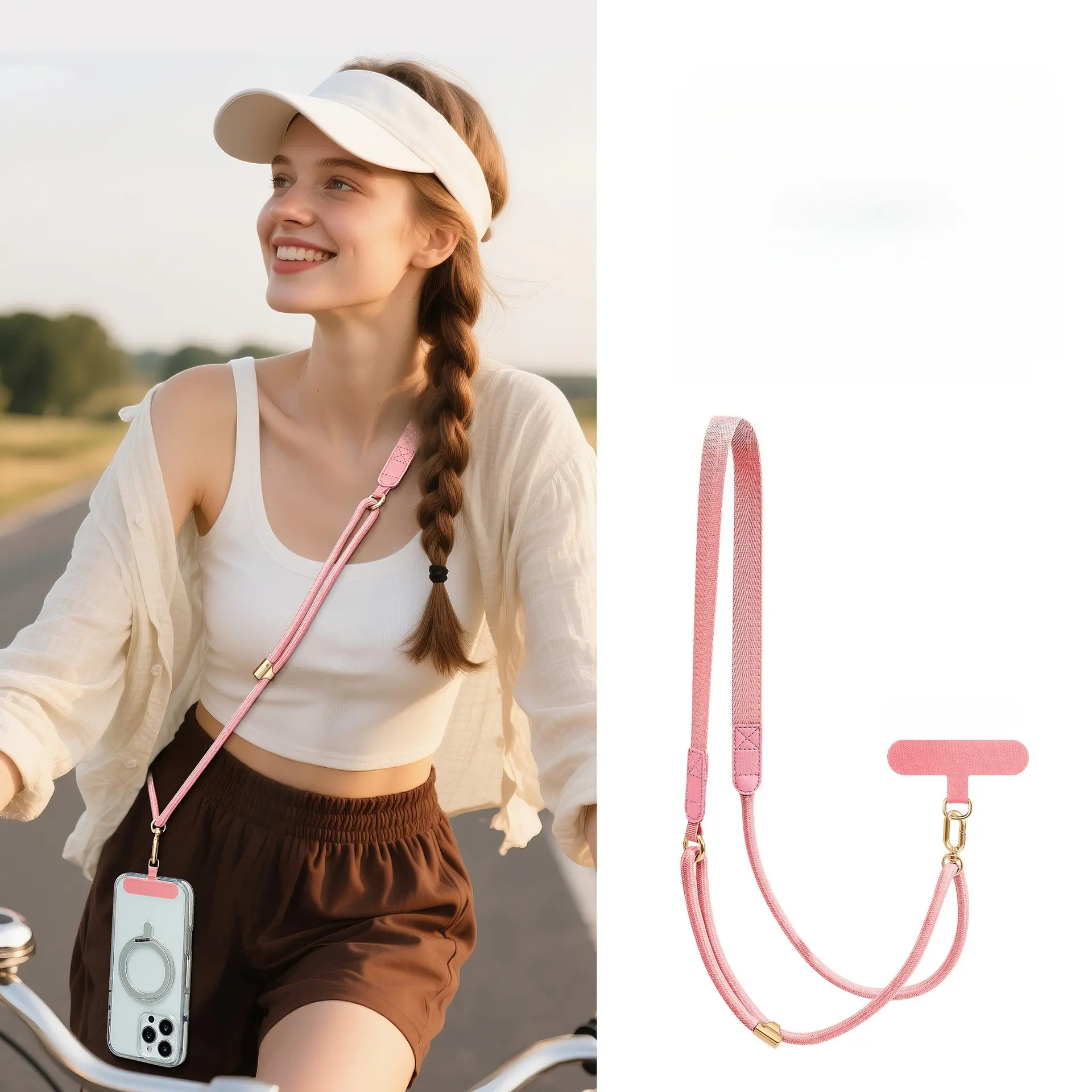 Spliced Crossbody Phone Strap for Unisex Users, Plain Adjustable Long Length Anti-Lost Lanyard Accessories for All iPhones, Lightweight for Travel & Daily Use