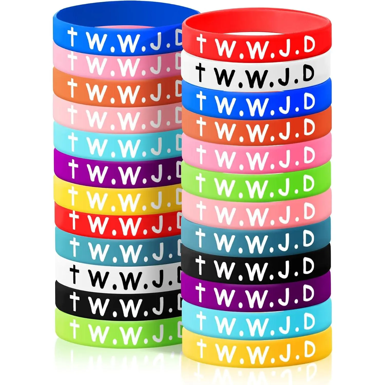 24 count WWJD Rubber Bracelets 12 Colors Christian Religious Bands for Favors | What Would  Do  Wristbands Stretchy Elastic Bracelets Inspirational Reminder Gifts for School Church Supplies