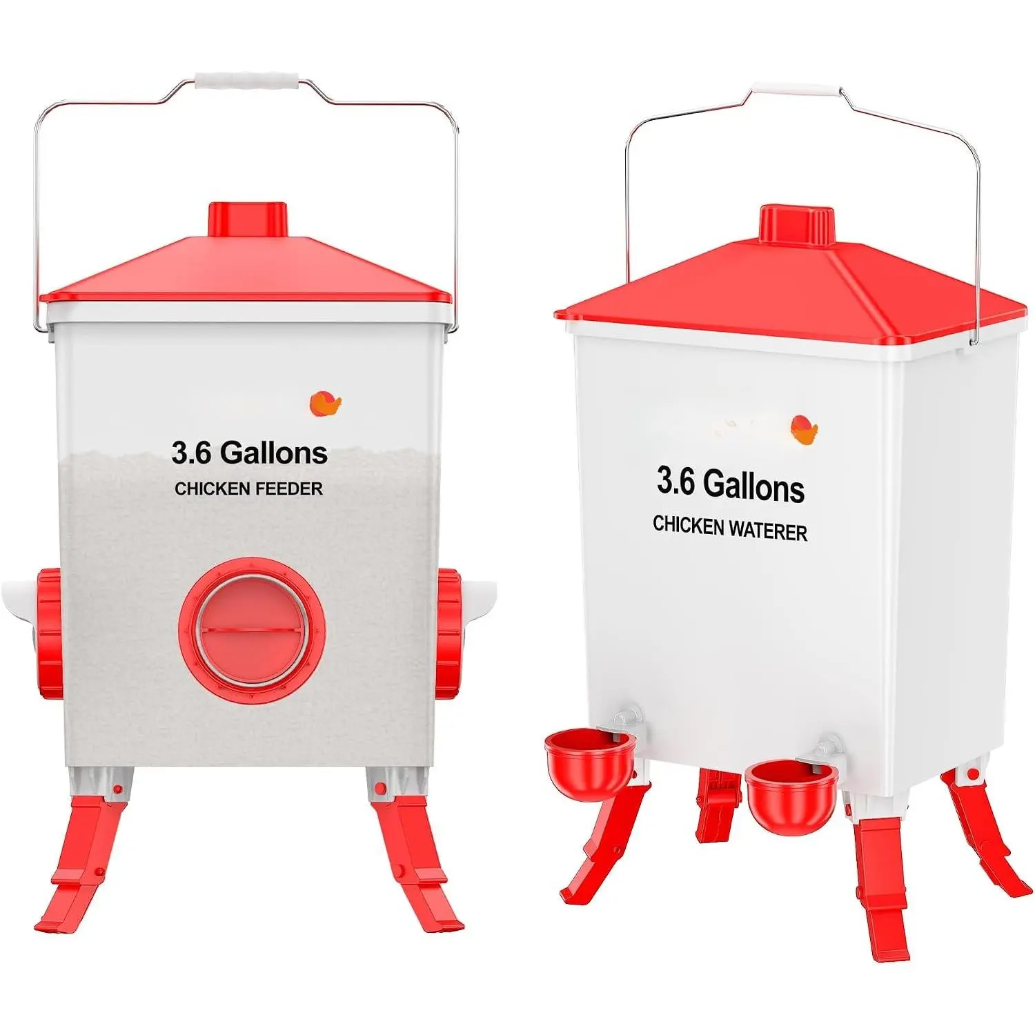 3.6 Gal Chicken Feeder and Waterer Set with Anti-Roost Cone, 3 Height Adjustable Locking  for Backyard Flock