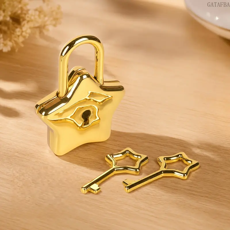 1Pcs Star Metal Padlock with 2 Star Keys, Cute Mini Decor Lock for Diary, Storage Box, Luggage & Cabinet, Ins Style Fade Resistant Portable Safety Lock