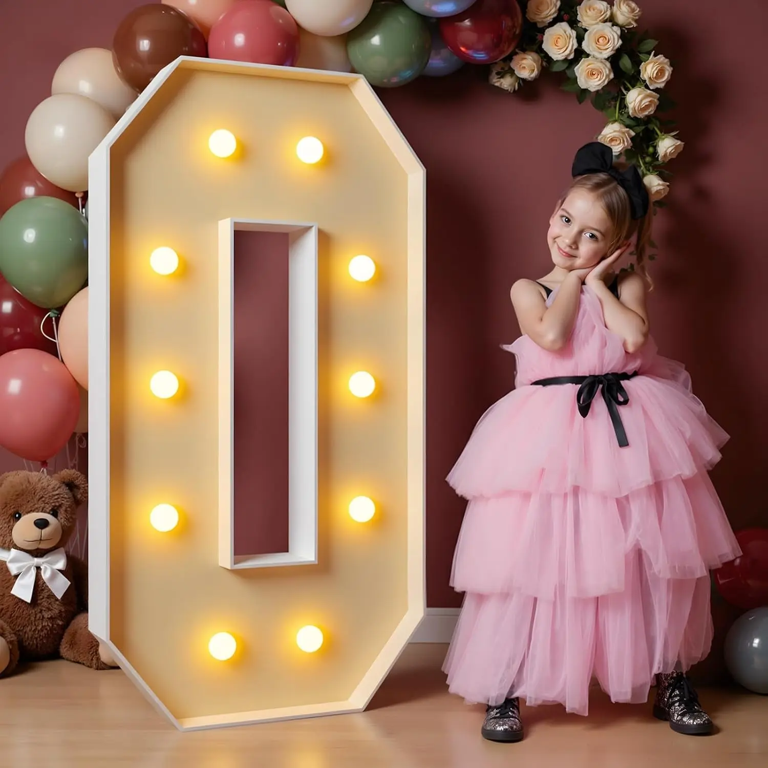 4FT Illuminated Large Size 0 Marquee Number Pre-Cut Foam Board Kit, Party Decor for Birthday & Anniversary Celebrations, Pre-Cut Kit