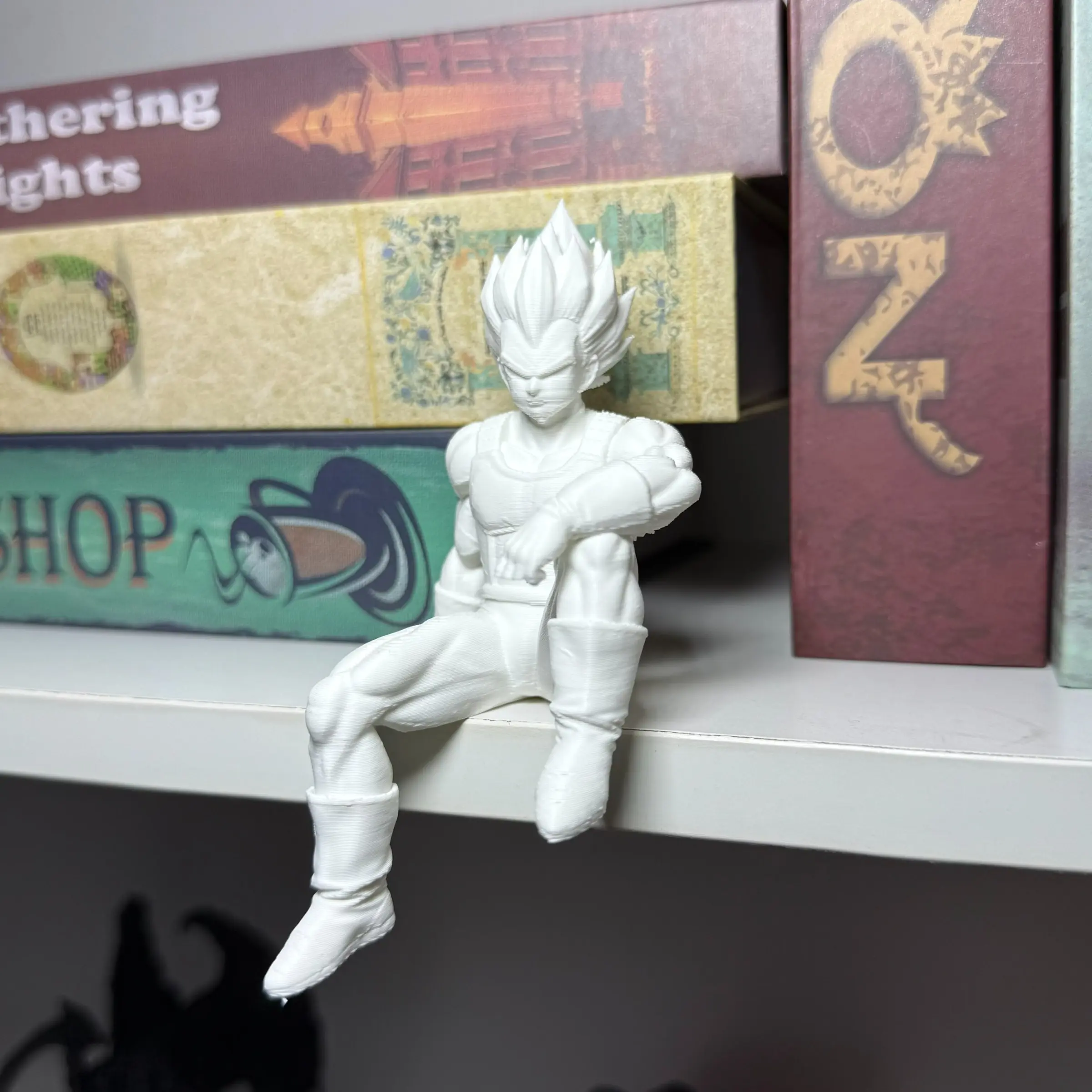 3D Printed Spiky Hair Anime Warrior Shelf Sitter Statue – Sitting Anime Male Figurine, Blank Paintable Resin Book Nook Decor, Custom DIY Anime Character Ornament, Manga Inspired Desk & Bookshelf Display Gift for Anime Collectors