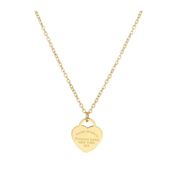 Y2K Classic Engraved Forever Love New York Heart Pendant 18K Gold Plated Dainty Rolo Chain Stainless Steel Women Daily Layering Love Charm Jewelry Elegant Rose Bear Sterling Silver Cross tiara