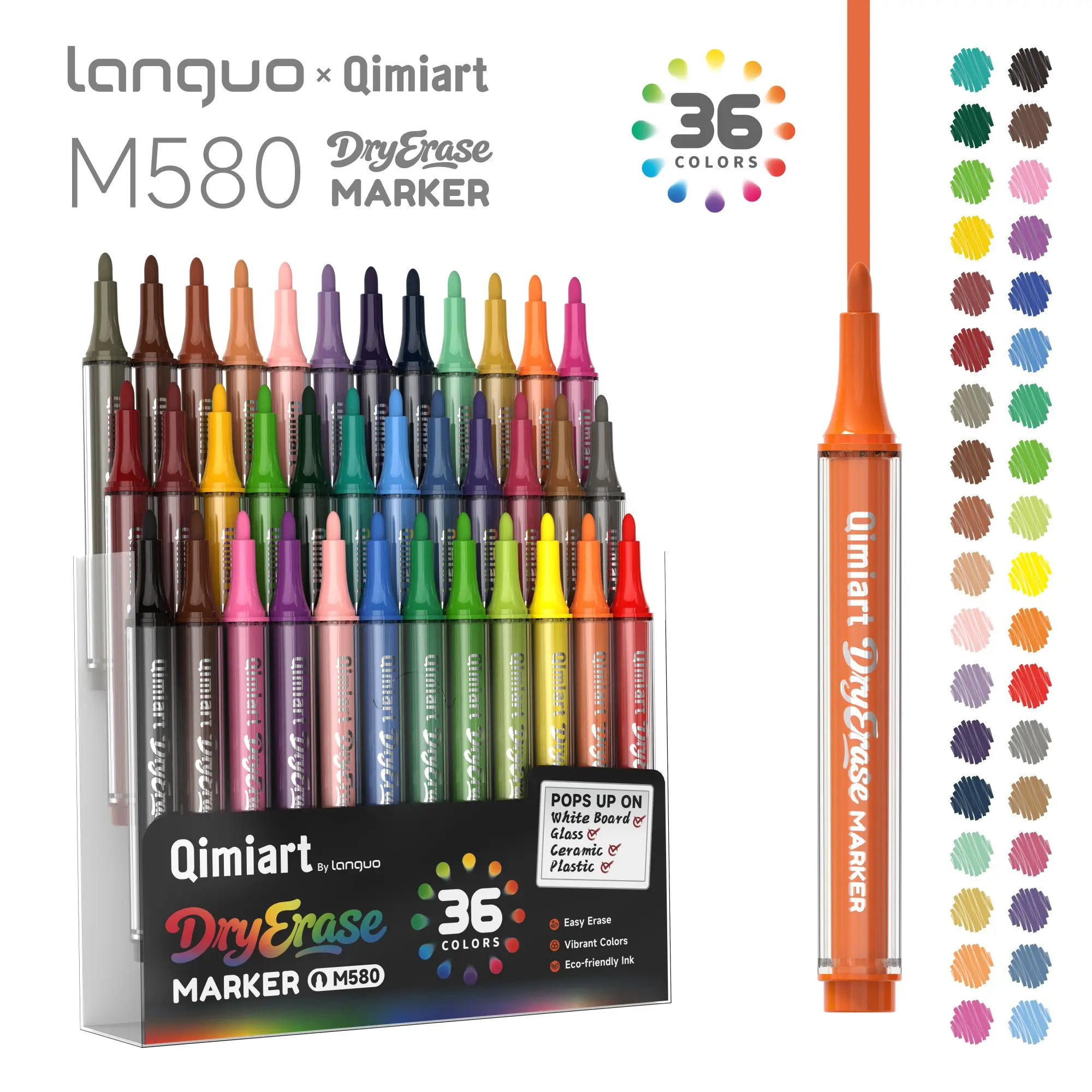 Languo Dry Erase Whiteboard Markers, Low Odor Ink, 36 Colors, Bullet Tip, Easy Erase, for Whiteboards, Glass, Office, Classroom, Home