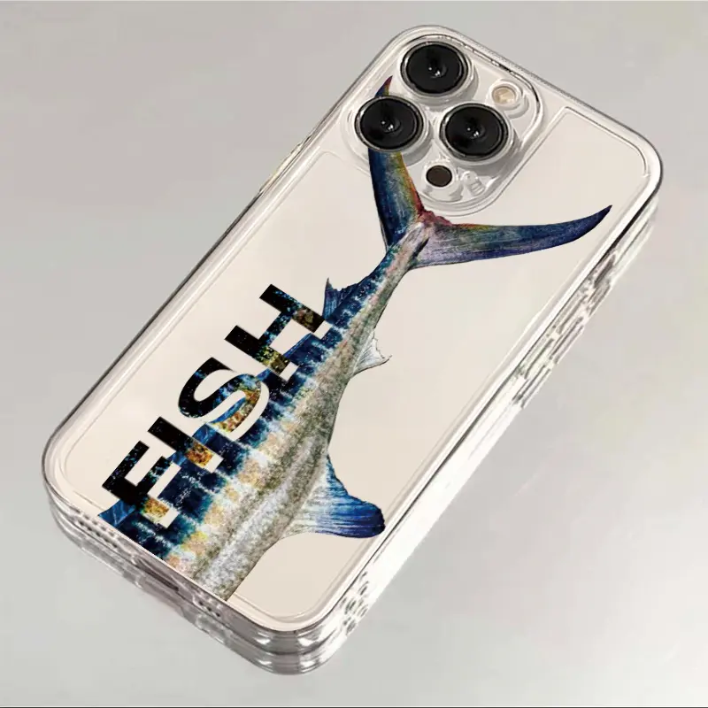 Sport Fish Typography Phone Case, Blue Marlin Coastal Clear Cover for iPhone 17 16 15 14 13 12 11 X Plus Pro Max, Angler Gift