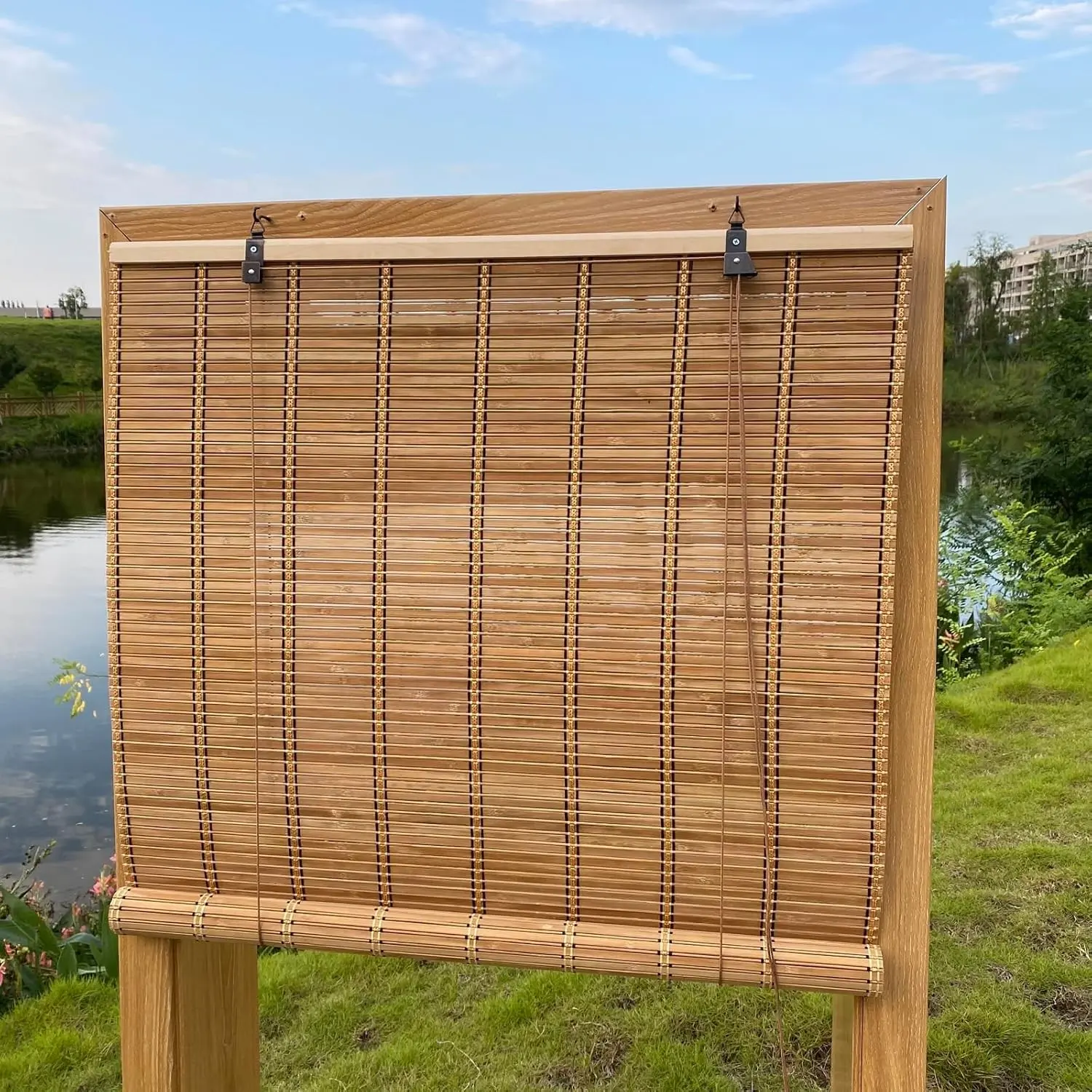 Bamboo Roman Roller Shades, Light Filtering Roll Up Window Blinds for Home Indoor Outdoor Patio, 24" W x 48" H, Colour A